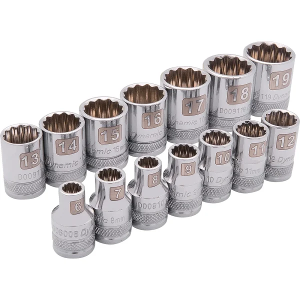 Dynamic Tools 3/8" Drive 14 Piece 12 Point, Standard Metric Socket Set, 6mm - 19mm (D010006)