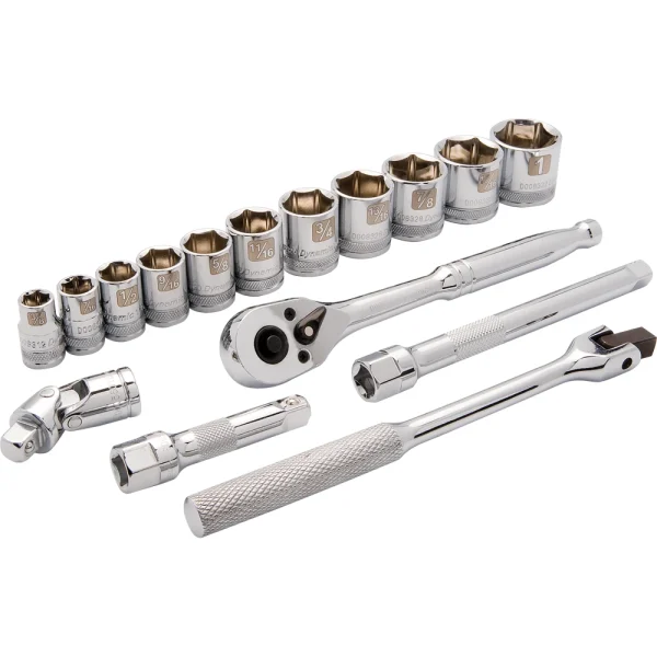 Dynamic Tools 3/8" Drive 16 Piece 6 Point, Standard SAE Socket Set, 3/8" - 1" (D010008)