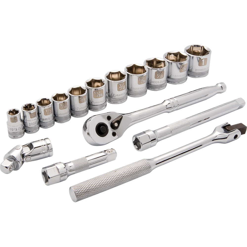 Dynamic Tools 3/8" Drive 16 Piece 6 Point, Standard SAE Socket Set, 3/8" - 1" (D010008)