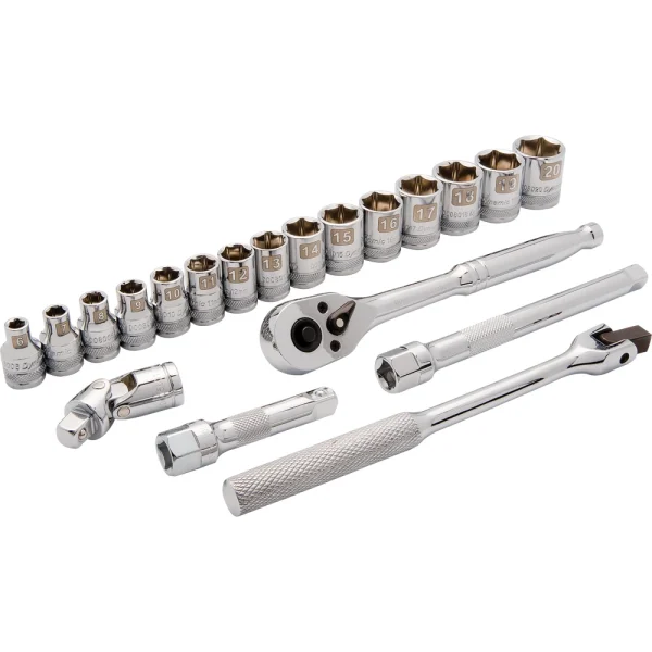 Dynamic Tools 3/8" Drive 20 Piece 6 Point, Standard Metric Socket Set, 6mm - 20mm (D010010)