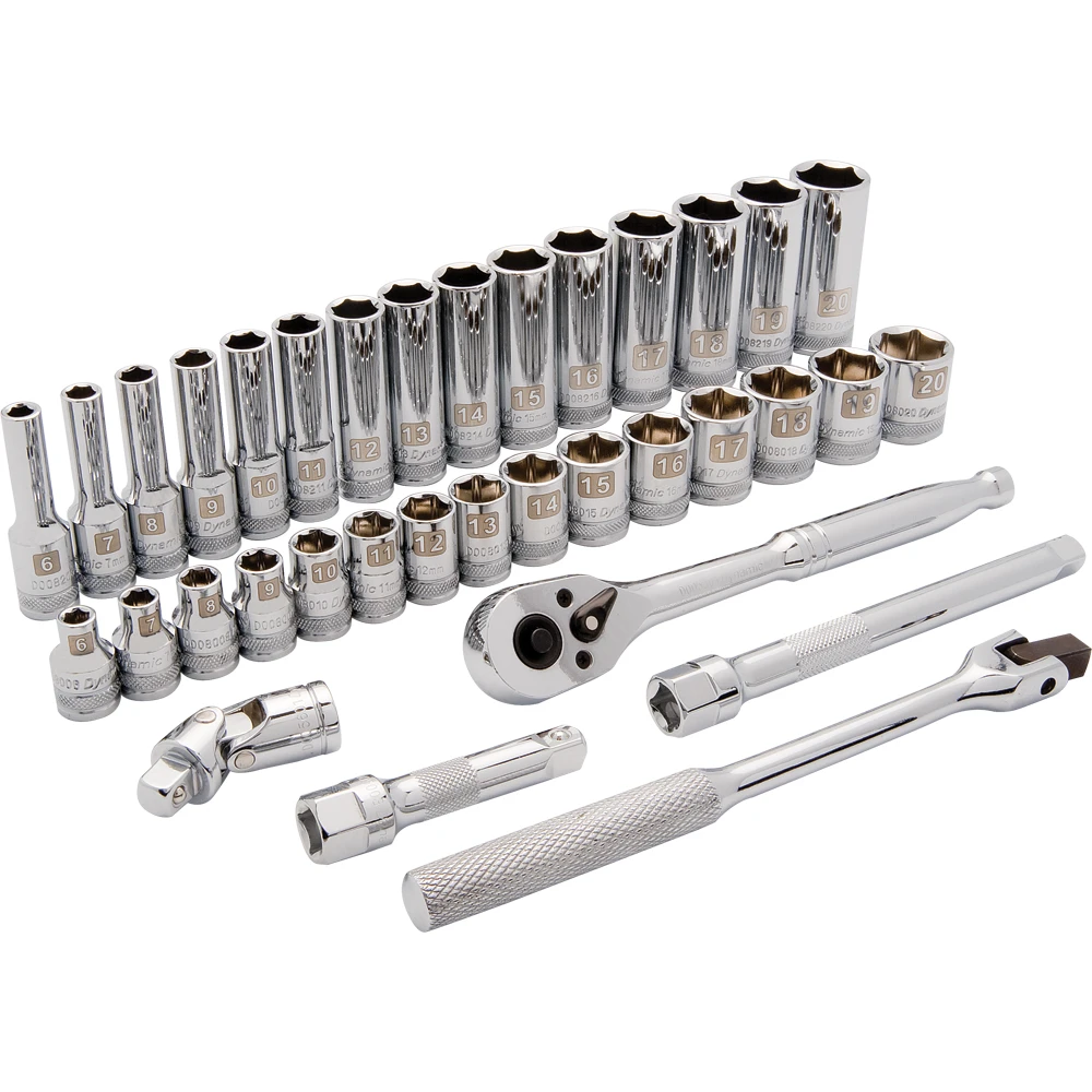Dynamic Tools 3/8" Drive 35 Piece 6 Point, Standard/Deep Metric Socket Set, 6mm - 20mm (D010011)