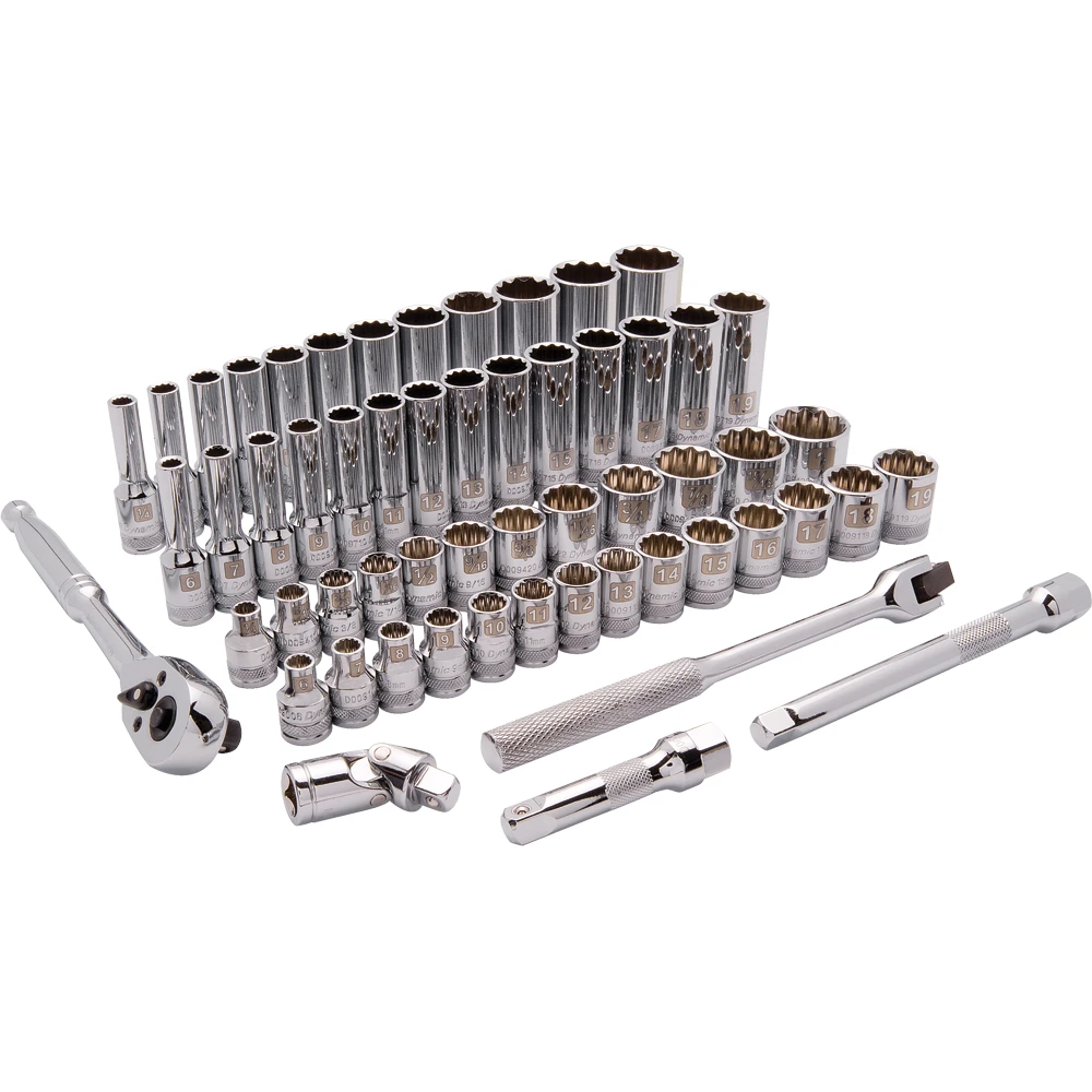 Dynamic Tools 3/8" Drive 57 Piece 12 Point, Standard/Deep, SAE/Metric Socket Set, 1/4" - 1", 6mm - 19mm (D010013)