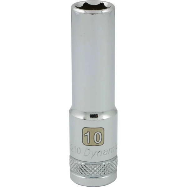 Dynamic Tools 3/8" Drive 6 Point Metric, 10mm Deep Length, Chrome Finish Socket (D008210)
