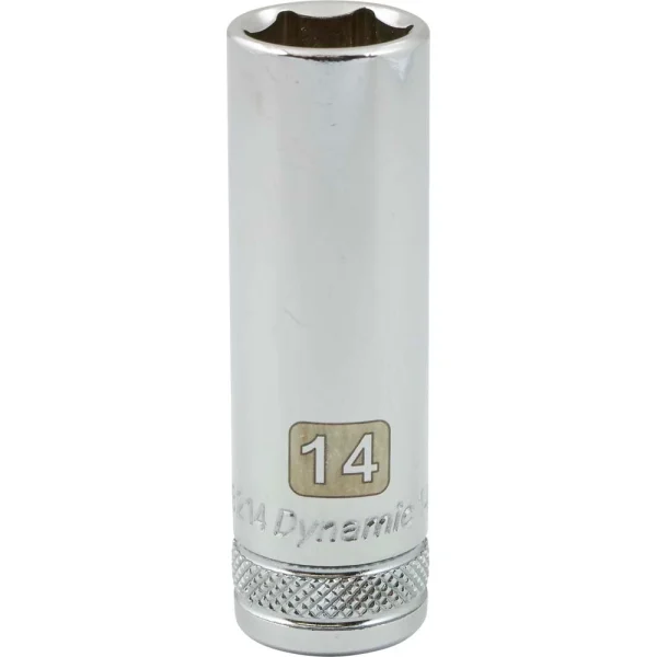 Dynamic Tools 3/8" Drive 6 Point Metric, 14mm Deep Length, Chrome Finish Socket (D008214)