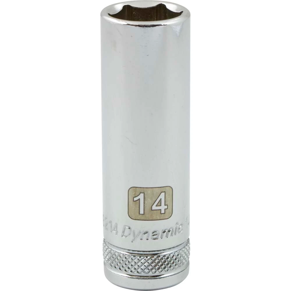 Dynamic Tools 3/8" Drive 6 Point Metric, 14mm Deep Length, Chrome Finish Socket (D008214)