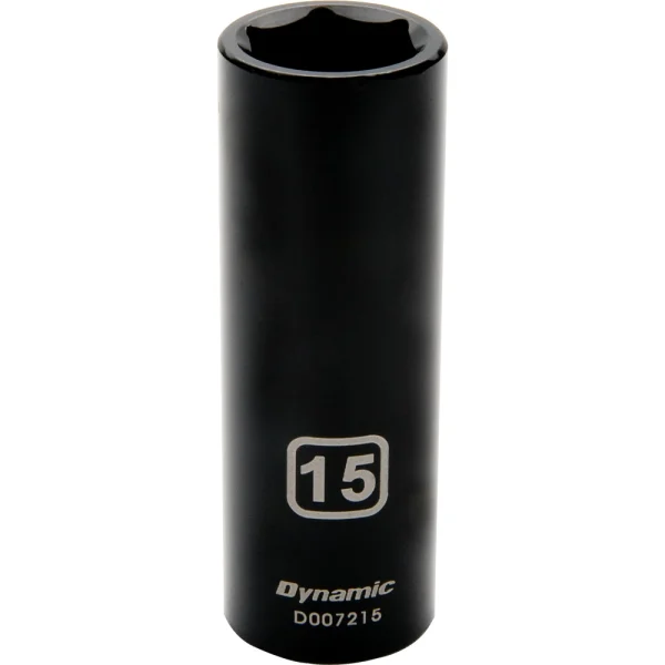 Dynamic Tools 3/8" Drive 6 Point Metric, 15mm Deep Length, Impact Socket (D007215)