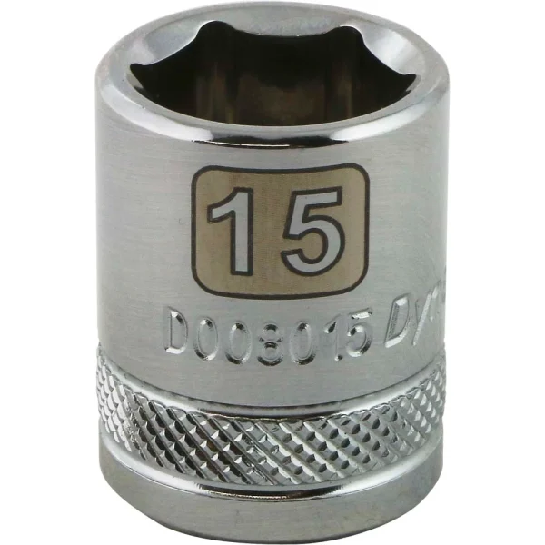 Dynamic Tools 3/8" Drive 6 Point Metric, 15mm Standard Length, Chrome Finish Socket (D008015)