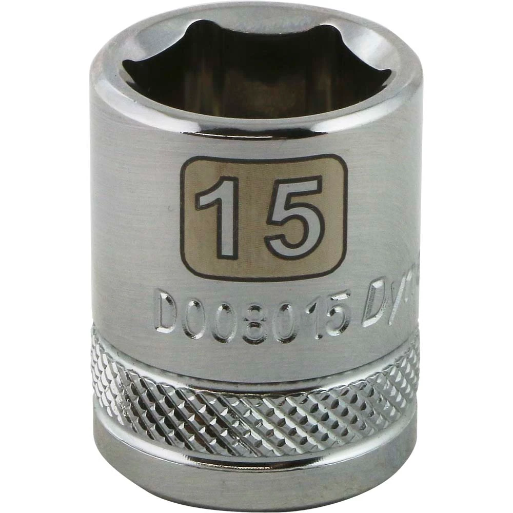 Dynamic Tools 3/8" Drive 6 Point Metric, 15mm Standard Length, Chrome Finish Socket (D008015)