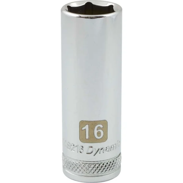 Dynamic Tools 3/8" Drive 6 Point Metric, 16mm Deep Length, Chrome Finish Socket (D008216)