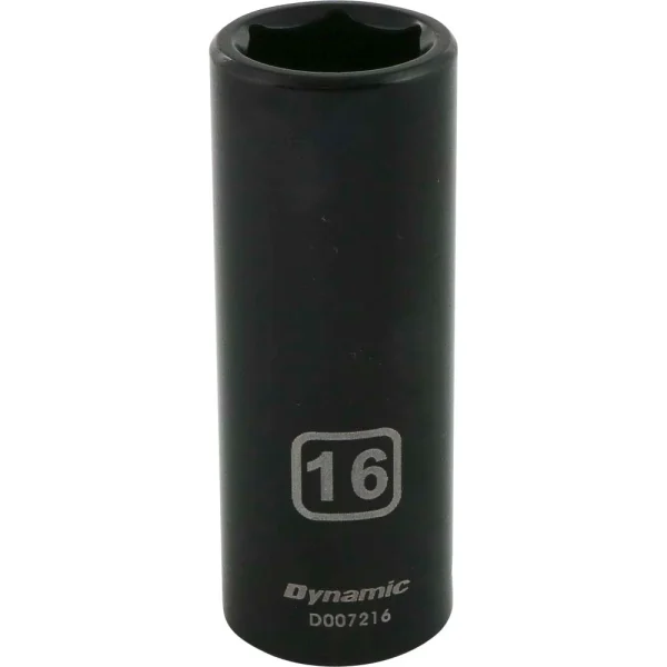 Dynamic Tools 3/8" Drive 6 Point Metric, 16mm Deep Length, Impact Socket (D007216)