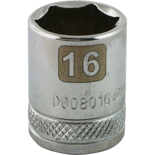 Dynamic Tools 3/8" Drive 6 Point Metric, 16mm Standard Length, Chrome Finish Socket (D008016)