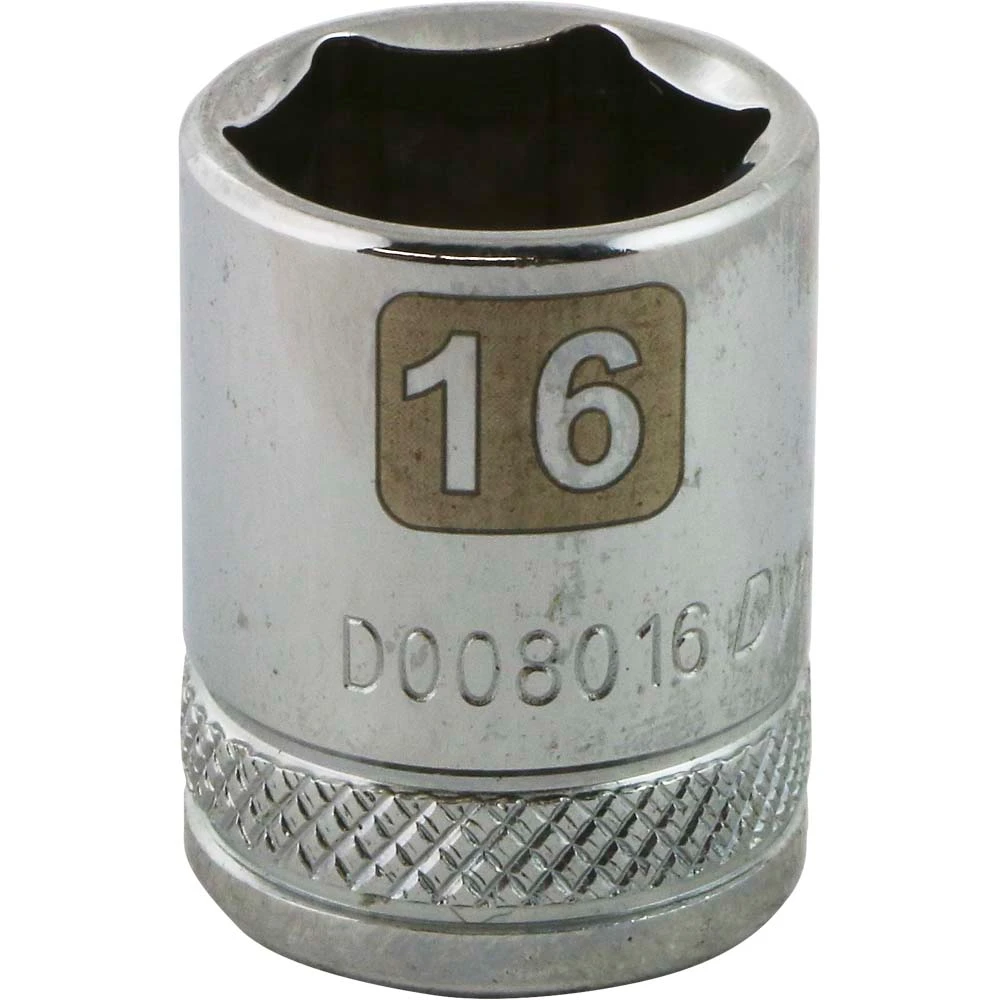 Dynamic Tools 3/8" Drive 6 Point Metric, 16mm Standard Length, Chrome Finish Socket (D008016)
