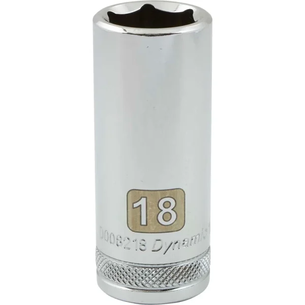 Dynamic Tools 3/8" Drive 6 Point Metric, 18mm Deep Length, Chrome Finish Socket (D008218)