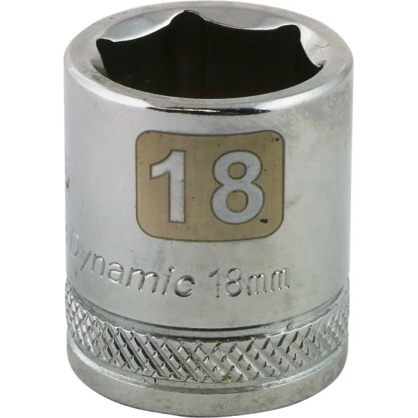 Dynamic Tools 3/8" Drive 6 Point Metric, 18mm Standard Length, Chrome Finish Socket (D008018)