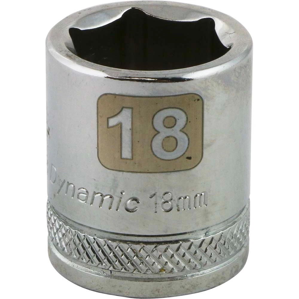 Dynamic Tools 3/8" Drive 6 Point Metric, 18mm Standard Length, Chrome Finish Socket (D008018)