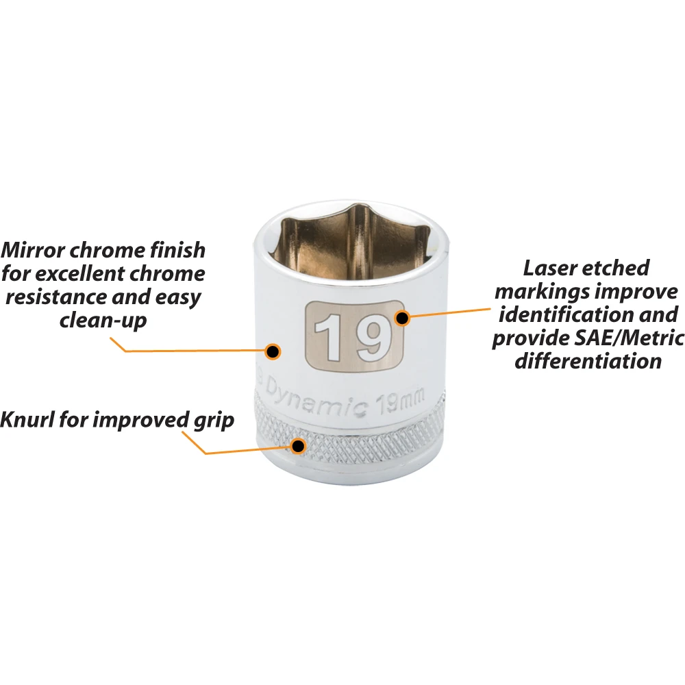 Dynamic Tools 3/8" Drive 6 Point Metric, 18mm Standard Length, Chrome Finish Socket (D008018) — product image 3