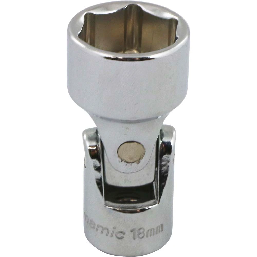 Dynamic Tools 3/8" Drive 6 Point Metric, 18mm Universal Joint Socket, Chrome Finish (D008718)