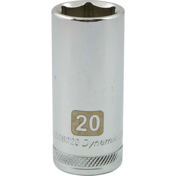Dynamic Tools 3/8" Drive 6 Point Metric, 20mm Deep Length, Chrome Finish Socket (D008220)