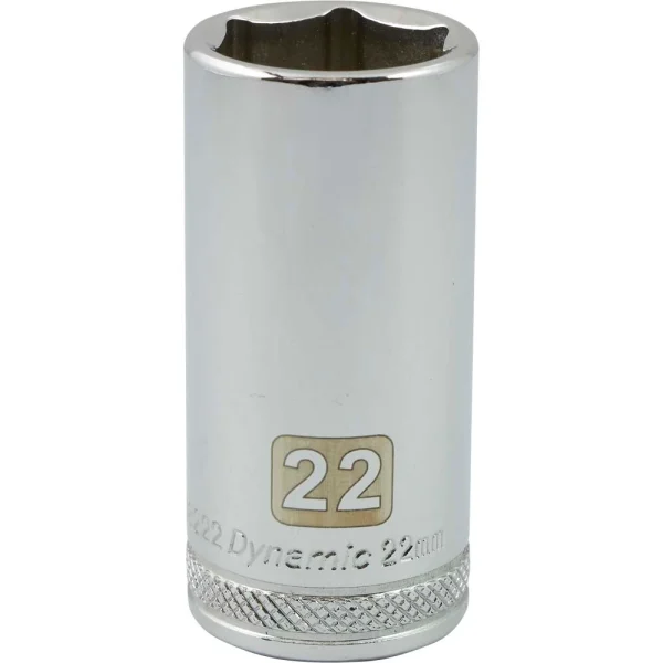 Dynamic Tools 3/8" Drive 6 Point Metric, 22mm Deep Length, Chrome Finish Socket (D008222)