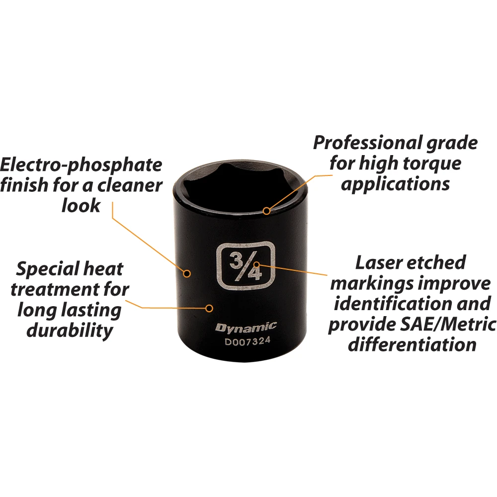 Dynamic Tools 3/8" Drive 6 Point SAE, 11/16" Standard Length, Impact Socket (D007322) — product image 3