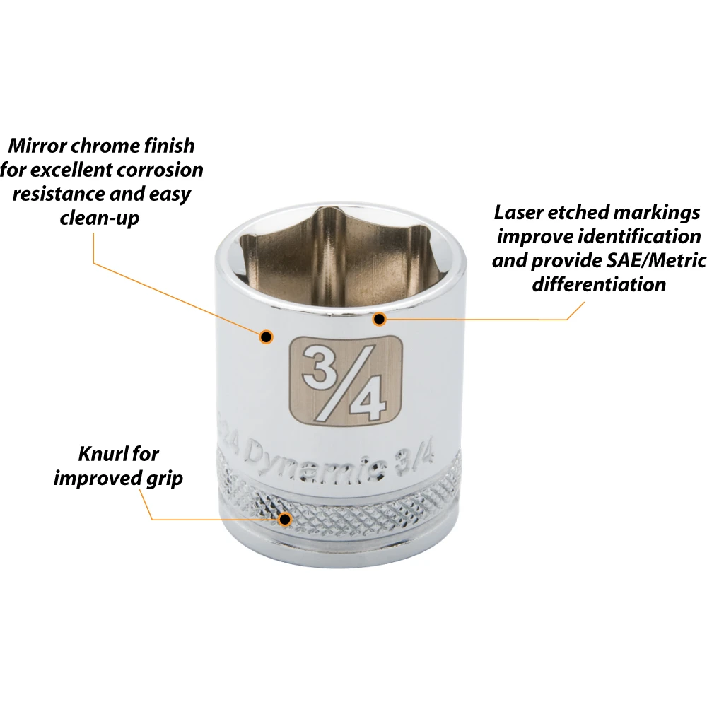 Dynamic Tools 3/8" Drive 6 Point SAE, 5/8" Standard Length, Chrome Finish Socket (D008320) — product image 10