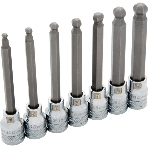Dynamic Tools 3/8" Drive 7 Piece Metric, Long Ball Nose, Hex Socket Set, 4mm -10mm (D010025)