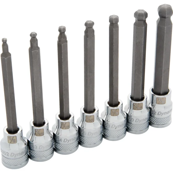 Dynamic Tools 3/8" Drive 7 Piece SAE, Long Ball Nose, Hex Socket Set, 1/8" - 3/8" (D010024)
