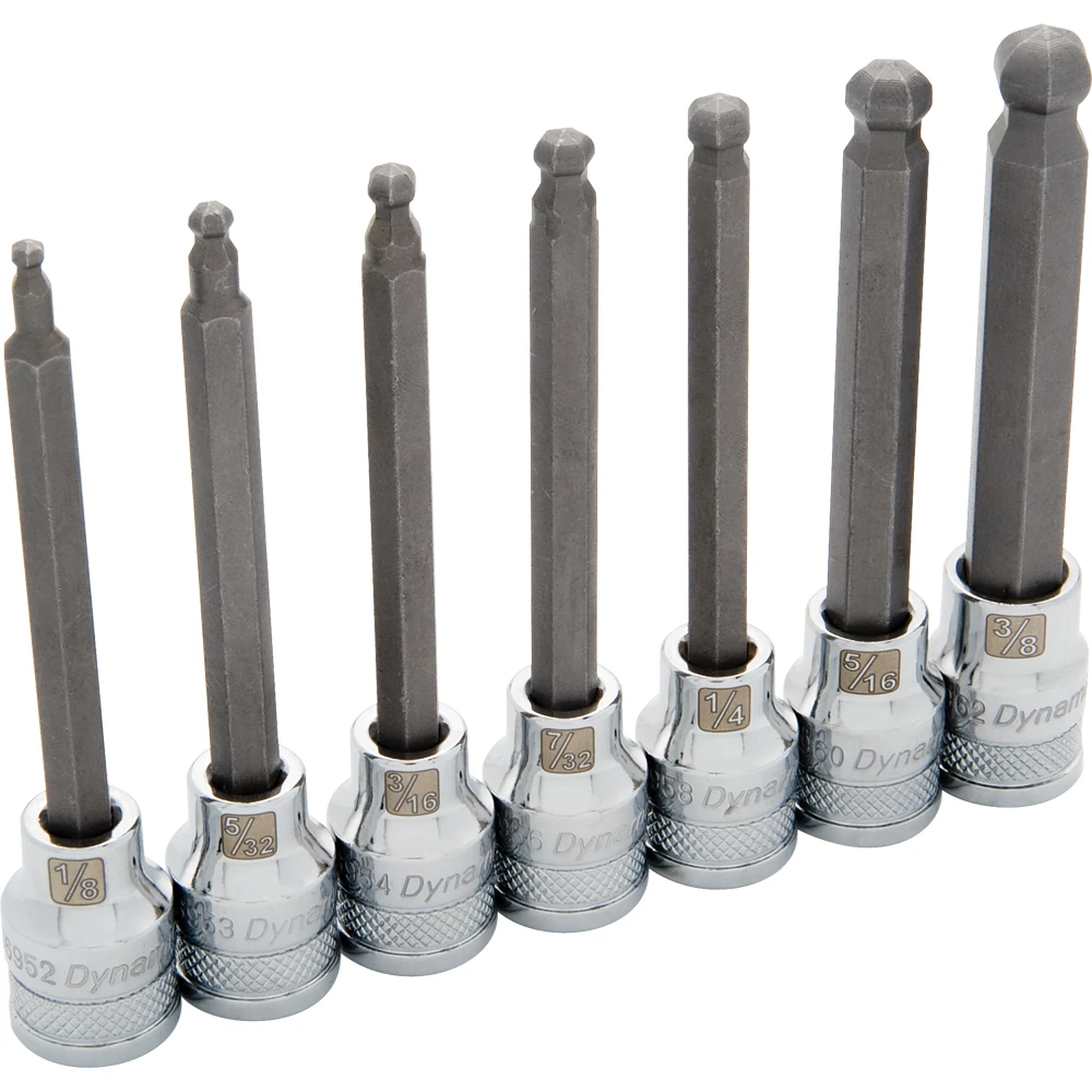 Dynamic Tools 3/8" Drive 7 Piece SAE, Long Ball Nose, Hex Socket Set, 1/8" - 3/8" (D010024)