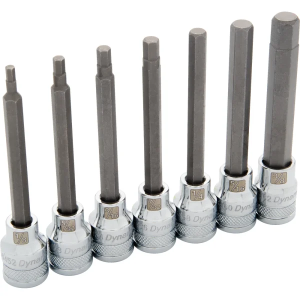 Dynamic Tools 3/8" Drive 7 Piece SAE, Long Hex Socket Set, 1/8" - 3/8" (D010015)
