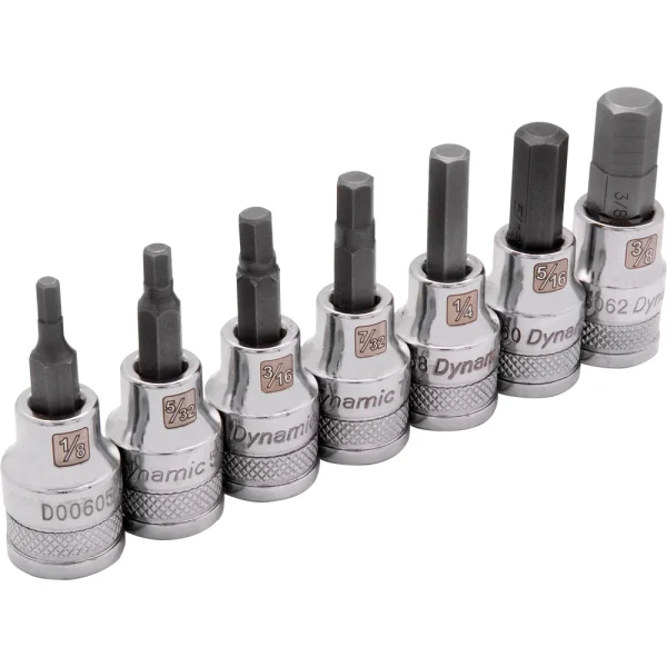Dynamic Tools 3/8" Drive 7 Piece SAE, Standard Length, Hex Socket Set, 1/8" - 3/8' (D010014)