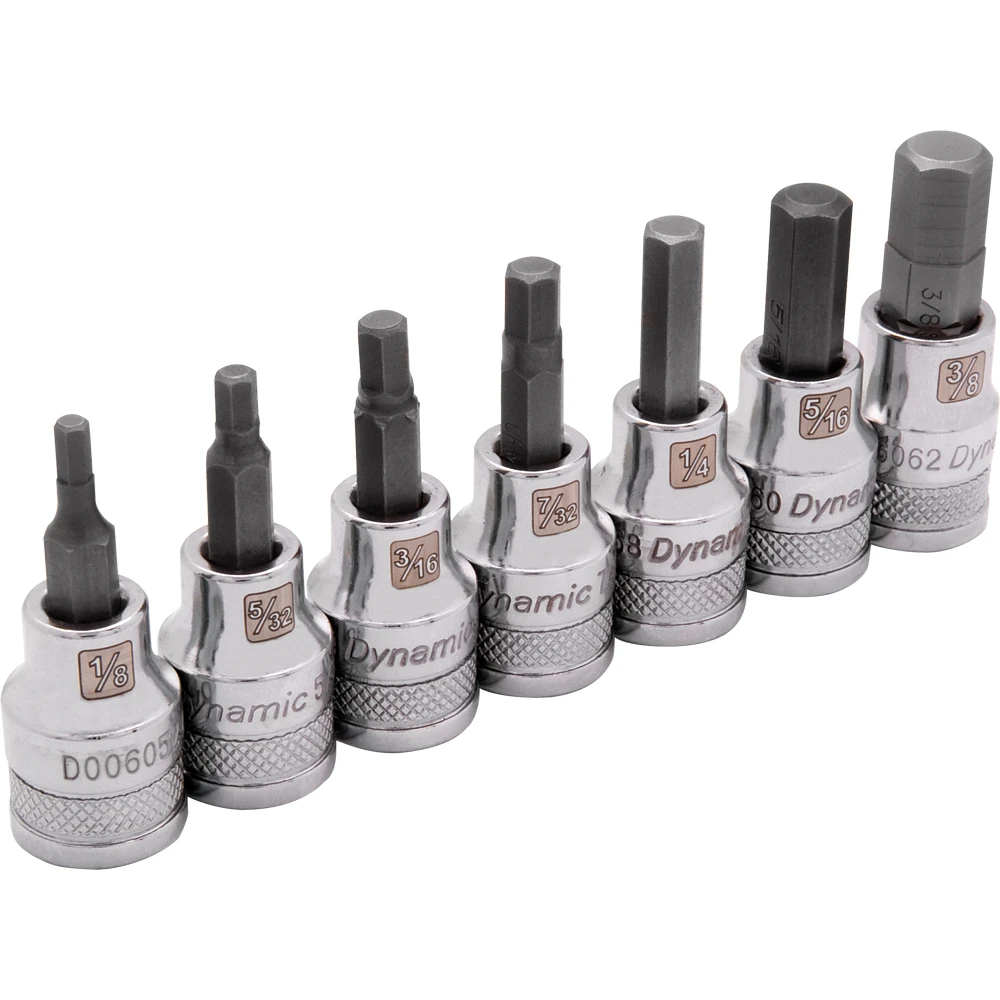 Dynamic Tools 3/8" Drive 7 Piece SAE, Standard Length, Hex Socket Set, 1/8" - 3/8' (D010014)