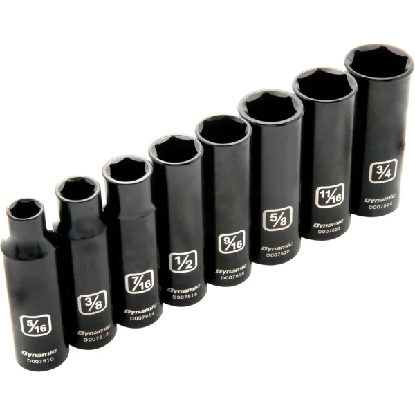 Dynamic Tools 3/8" Drive 8 Piece 6 Point SAE, Deep Impact Socket Set, 5/16" - 3/4" (D010021)