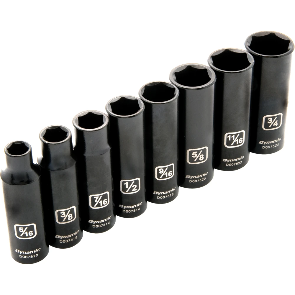Dynamic Tools 3/8" Drive 8 Piece 6 Point SAE, Deep Impact Socket Set, 5/16" - 3/4" (D010021)