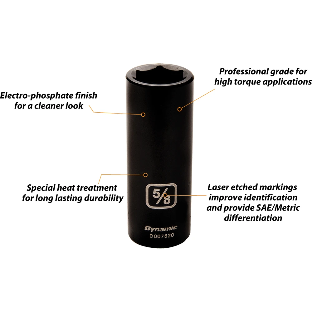 Dynamic Tools 3/8" Drive 8 Piece 6 Point SAE, Deep Impact Socket Set, 5/16" - 3/4" (D010021) — product image 3