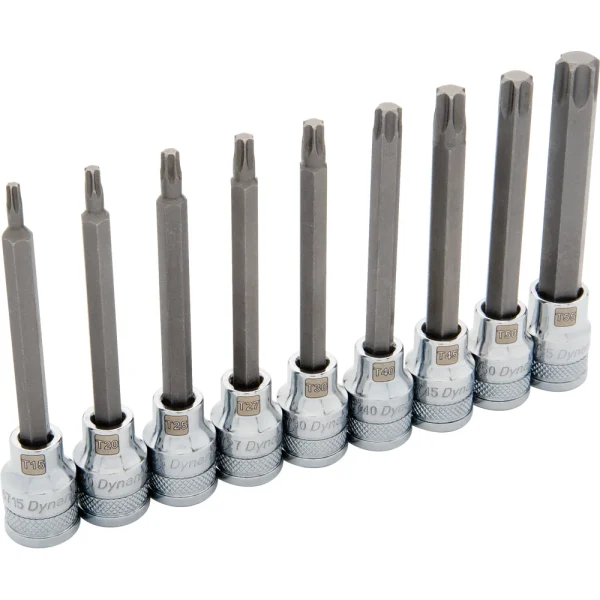 Dynamic Tools 3/8" Drive 9 Piece Long, Torx® Socket Set, T15 - T55 (D010019)