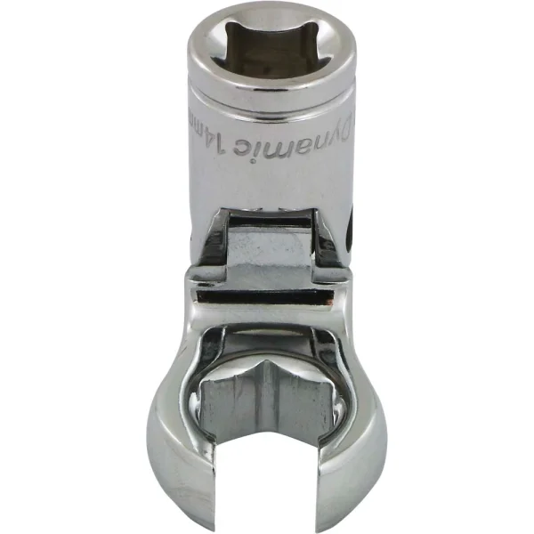 Dynamic Tools 3/8" Drive Metric 14mm Flex Head, Crow Foot Flare Nut Socket, Chrome Finish (D008764)