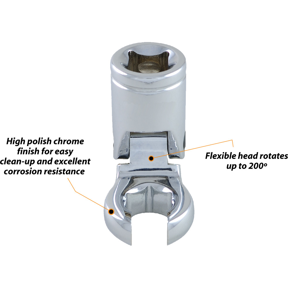Dynamic Tools 3/8" Drive Metric 14mm Flex Head, Crow Foot Flare Nut Socket, Chrome Finish (D008764) — product image 3