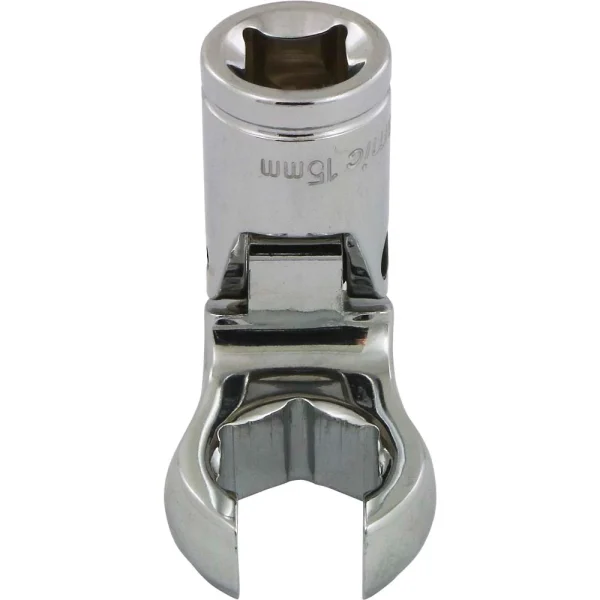 Dynamic Tools 3/8" Drive Metric 15mm Flex Head, Crow Foot Flare Nut Socket, Chrome Finish (D008765)
