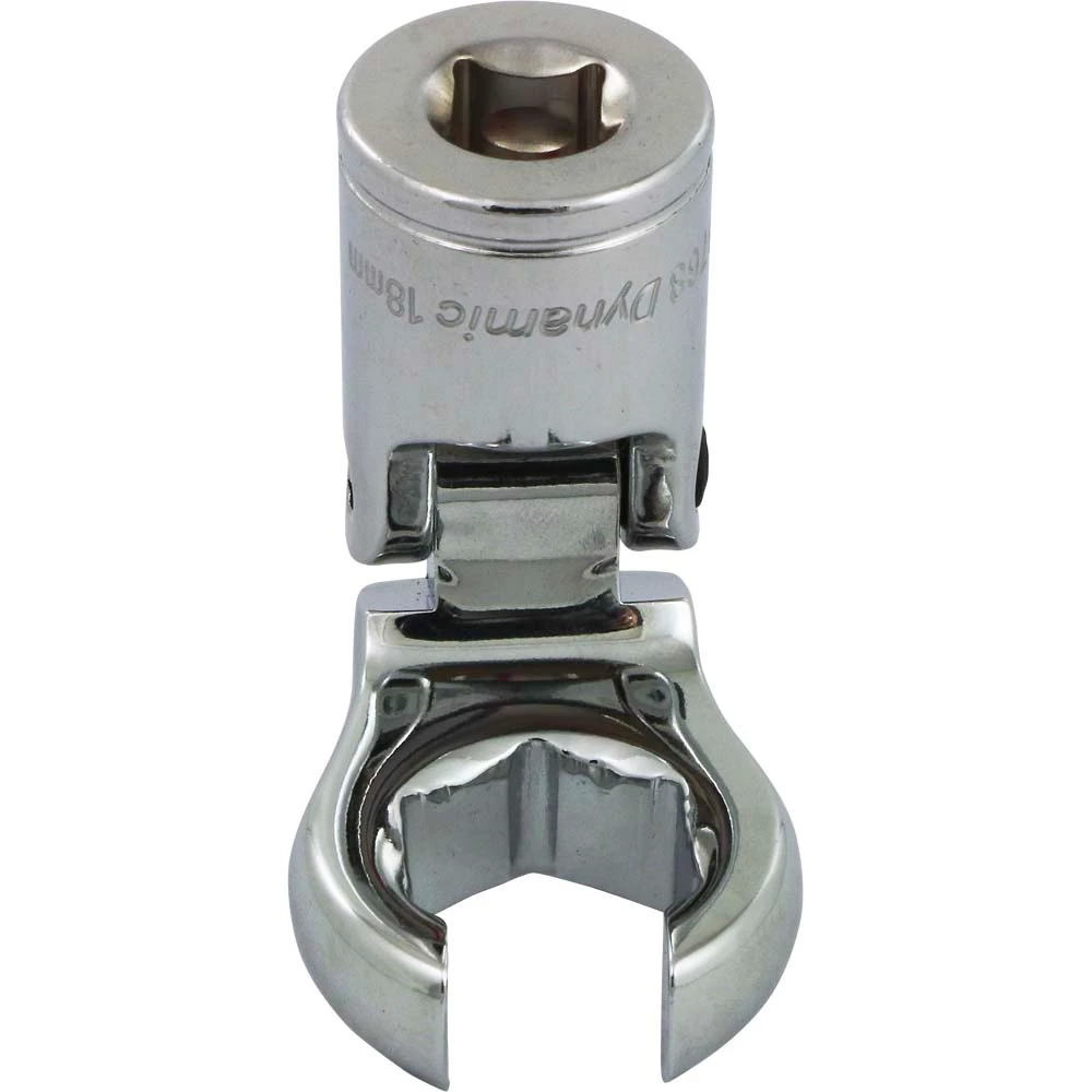 Dynamic Tools 3/8" Drive Metric 18mm Flex Head, Crow Foot Flare Nut Socket, Chrome Finish (D008768)