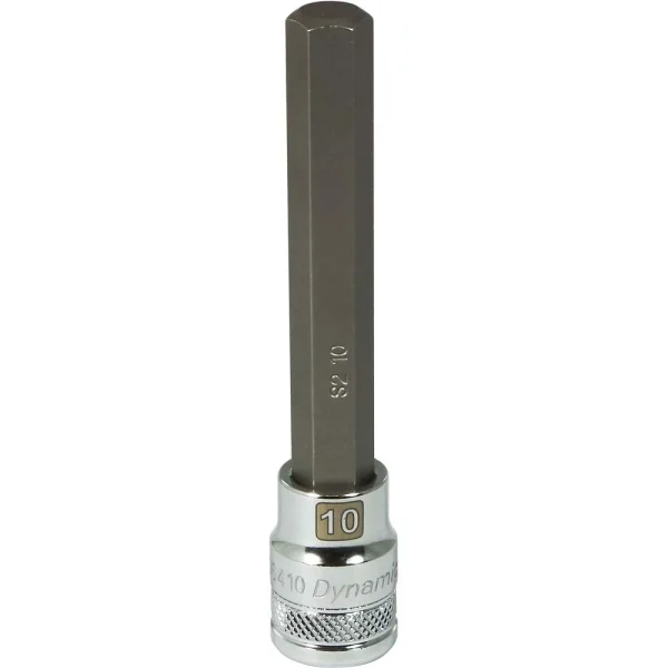 Dynamic Tools 3/8" Drive Metric Hex Head, 10mm Long Bit, Chrome Finish Socket (D006410)