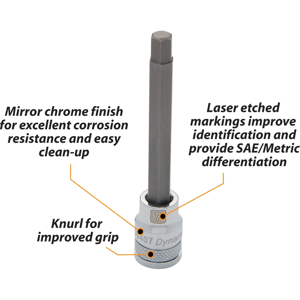 Dynamic Tools 3/8" Drive Metric Hex Head, 7mm Long Bit, Chrome Finish Socket (D006407) — product image 5