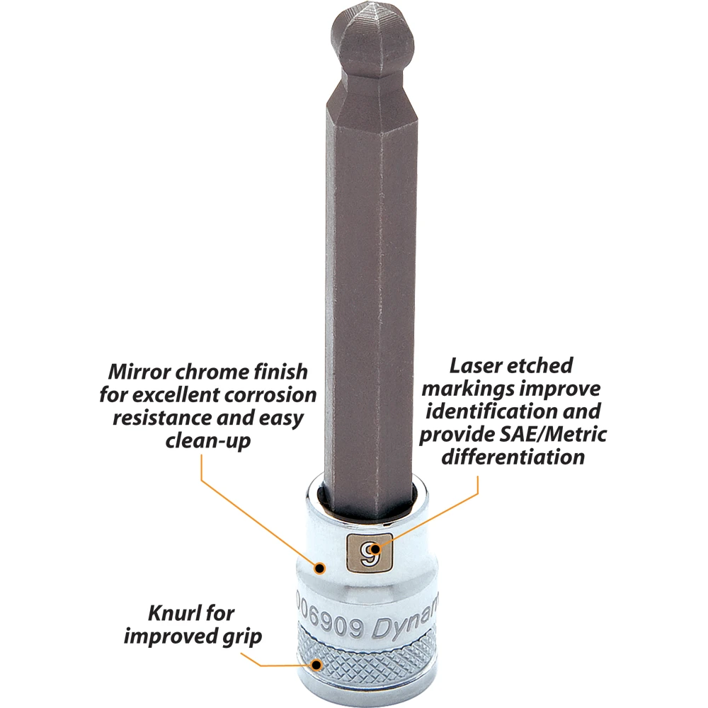 Dynamic Tools 3/8" Drive Metric Hex Head, 8mm Long Ball Nose, Chrome Finish Socket (D006908) — product image 3