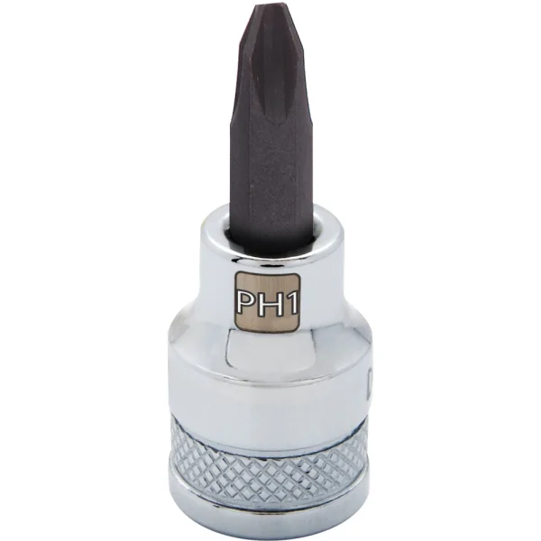 Dynamic Tools 3/8" Drive Phillips® Head, Ph#1 Bit Standard Length, Chrome Finish Socket (D006201)