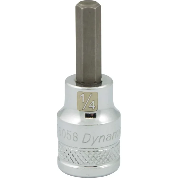 Dynamic Tools 3/8" Drive SAE Hex Head, 1/4" Bit Standard Length, Chrome Finish Socket (D006058)