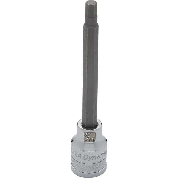 Dynamic Tools 3/8" Drive SAE Hex Head, 3/16" Long Bit, Chrome Finish Socket (D006454)