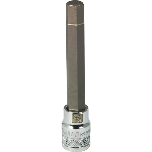 Dynamic Tools 3/8" Drive SAE Hex Head, 3/8" Long Bit, Chrome Finish Socket (D006462)