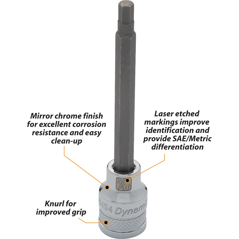 Dynamic Tools 3/8" Drive SAE Hex Head, 3/8" Long Bit, Chrome Finish Socket (D006462) — product image 3