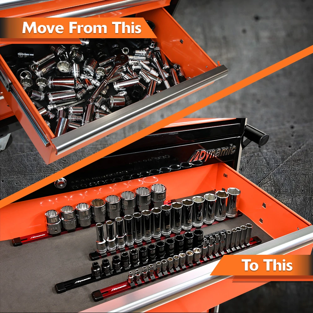 Dynamic Tools 3 Piece Aluminum Socket Rail Set Red (D029101) — product image 4