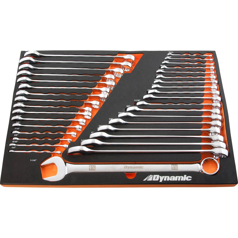 Dynamic Tools 36 Piece SAE & Metric Chrome Combination Wrench Set With Foam Tool Organizer (D096001-FT2T)