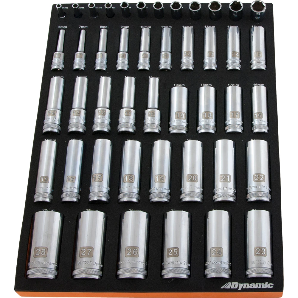 Dynamic Tools 46 Piece 1/4”, 3/8”& 1/2” Drive Metric Deep Chrome Socket Set With Foam Tool Organizer (D096001-FT6T) — product image 3